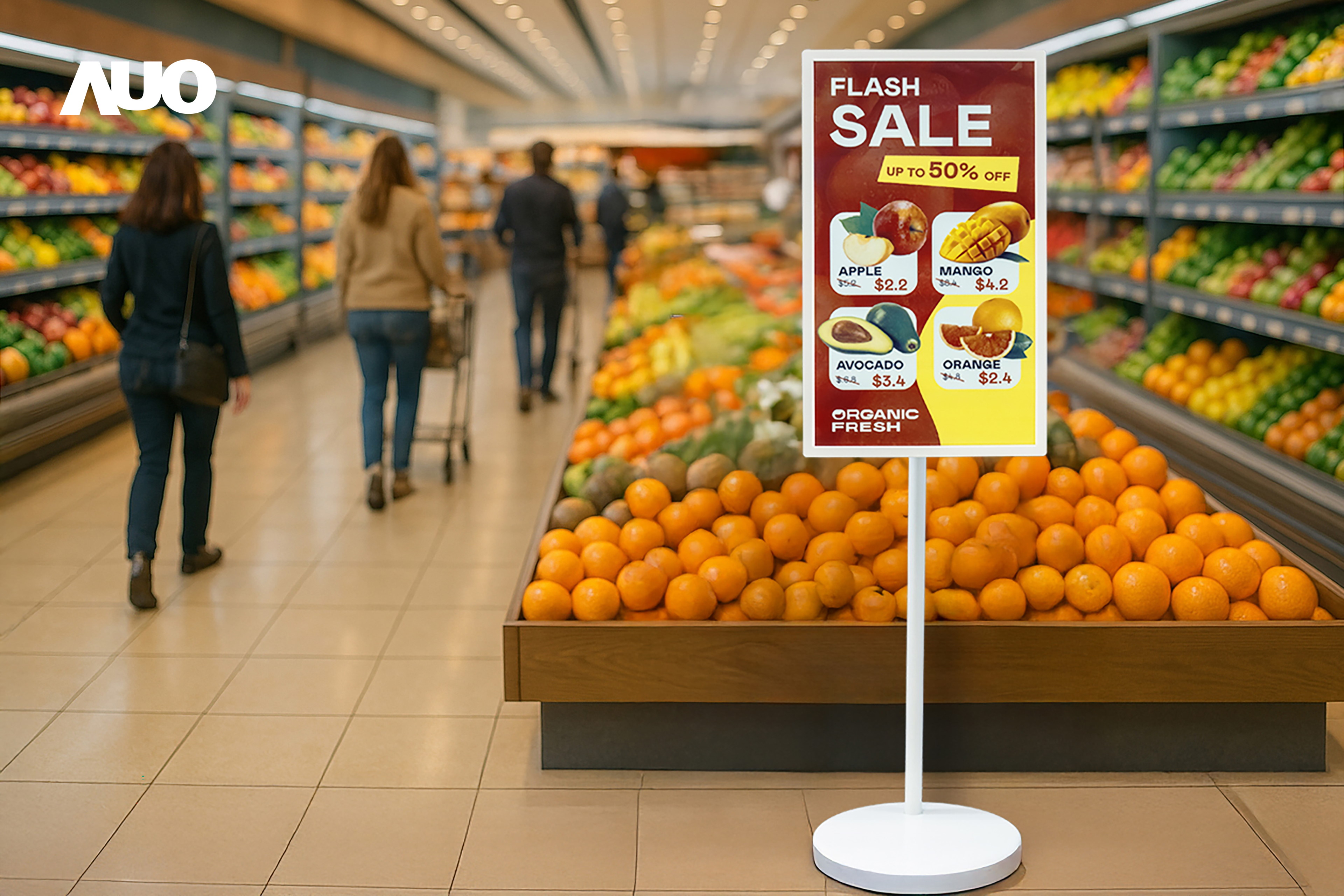 达擎首亮相低功耗、全彩的〝aecoPost电子纸解决方案〞，仅在更新画面时需要微量的电力驱动，无需布建电线的便捷设计，使其可灵活应用、随意置放，并可透过云端或行动装置app，轻松管理及排程广告内容，晋升店头营销利器。